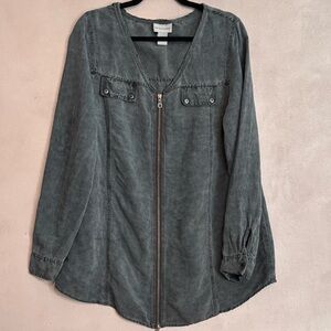 Soft Surroundings Gray Linen Dual Zip Lagenlook Tunic Lightweight Jacket